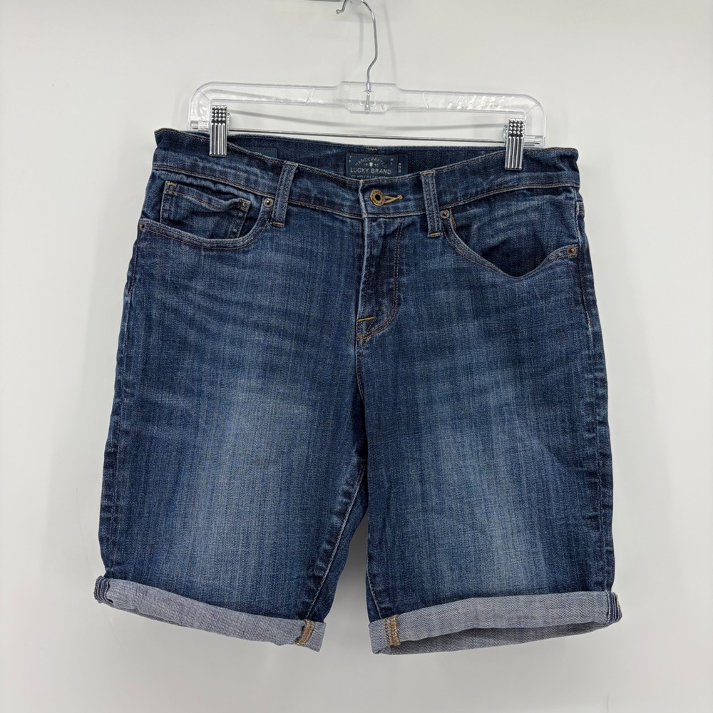 Lucky Brand Womens 8/29 Blue Denim The Bermuda Shorts Cuffed Mid Rise Stretch